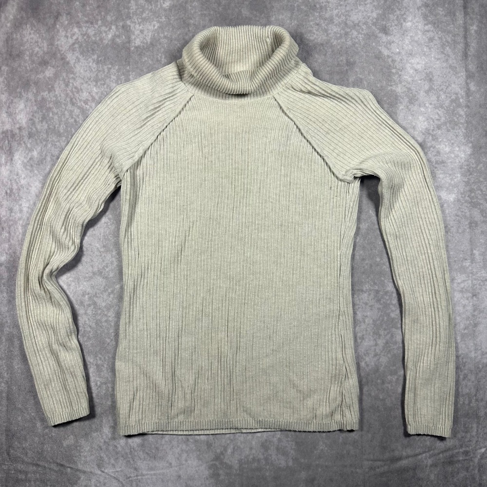 Abercrombie & Fitch Womens XS Beige Ribbed Turtleneck Sweater Back Cutout Raglan